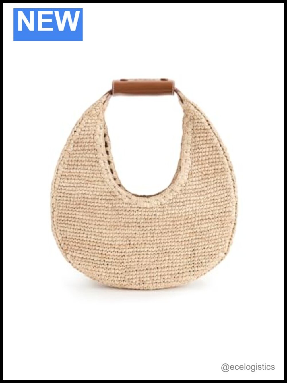 Woven Raffia Tote Bag with Leather Trim Magnetic Snap Top Handle